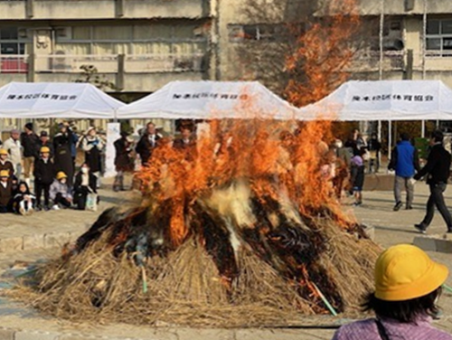 Firing the haniwa made by the students Phot