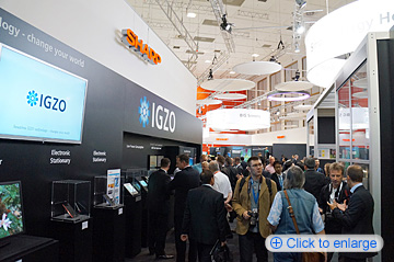 Sharp also displayed 32-inch 4K LCD monitors and media tablets employing IGZO (oxide semiconductors)  Visitors could see for themselves the high resolution and thin bezels that characterize IGZO monitors.